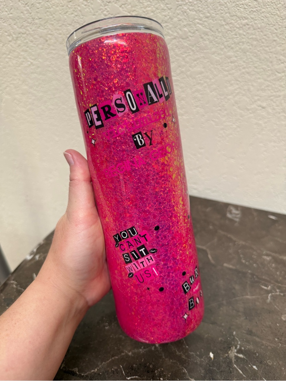 Mean Girls Pink Glitter 30 oz Skinny Tumbler Cup Handmade